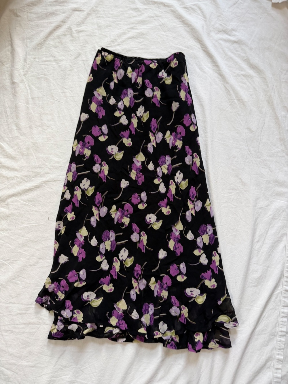 Style & Co. Black Maxi Skirt with Purple and Cream Floral Print